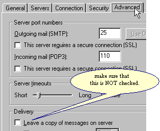 Make sure that there is NO check next to 'leave a copy of messages on server.'