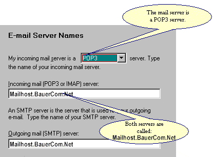 the mail server is a POP3 mailserver. For both incoming and outgoing mail, type: mail.teleport.com