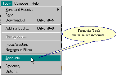 From the Tools Menu, select Accounts.